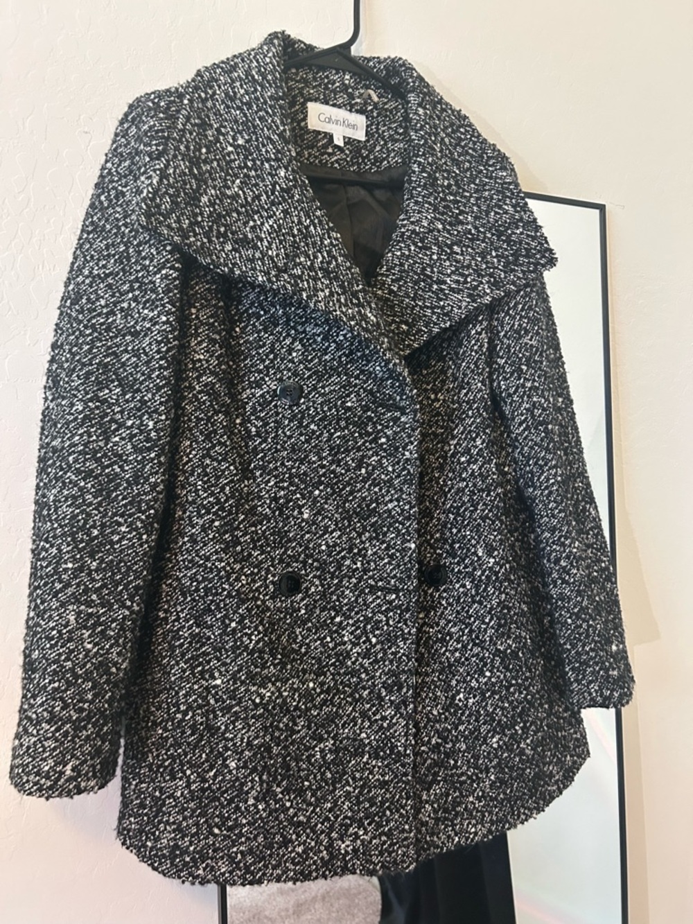 Calvin Klein Black & White Tweed Pea Coat